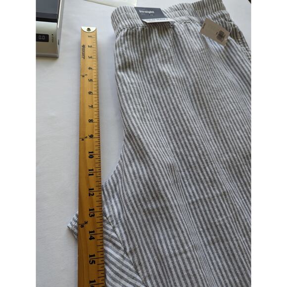 Old Navy Womens High Rise Straight-Leg XXL Stripe Pull-On Pockets Linen Blend - Picture 9 of 10